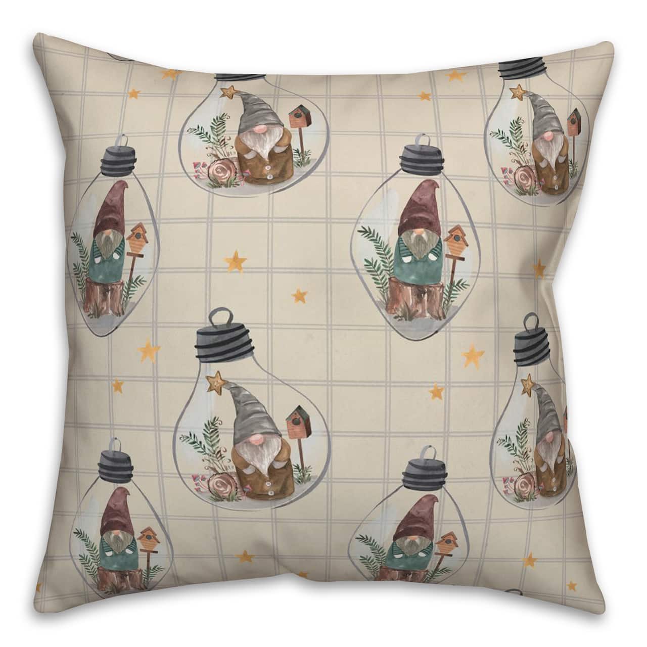 Cream & Gray Check Gnome Globe Pattern Throw Pillow